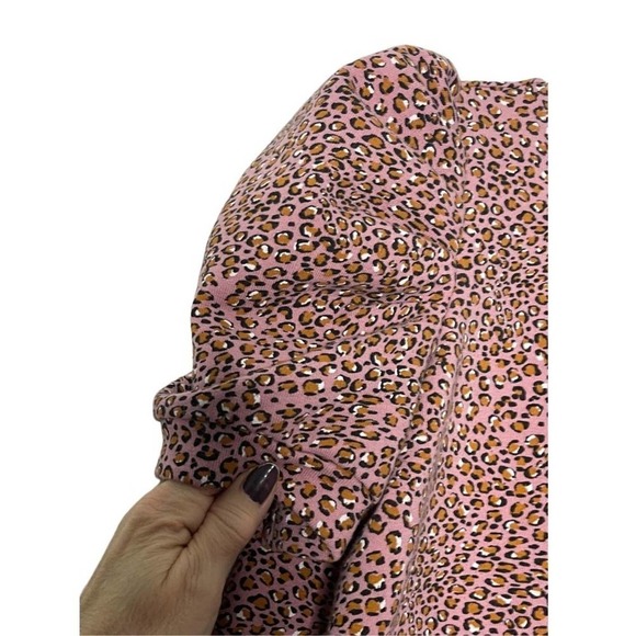 WHO WHAT WEAR | PLEATED PUFF SLEEVE TEE SHIRT TOP PINK LEOPARD PRINT S - Picture 3 of 7